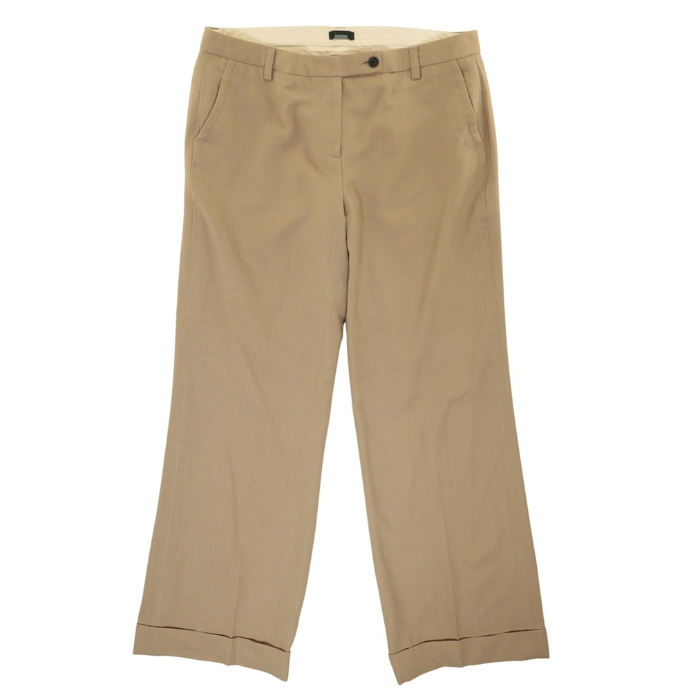 VTG J.Crew Favorite Fit Dress Pants Women 10T Wide Leg Cuffed Tan 100% Wool EUC